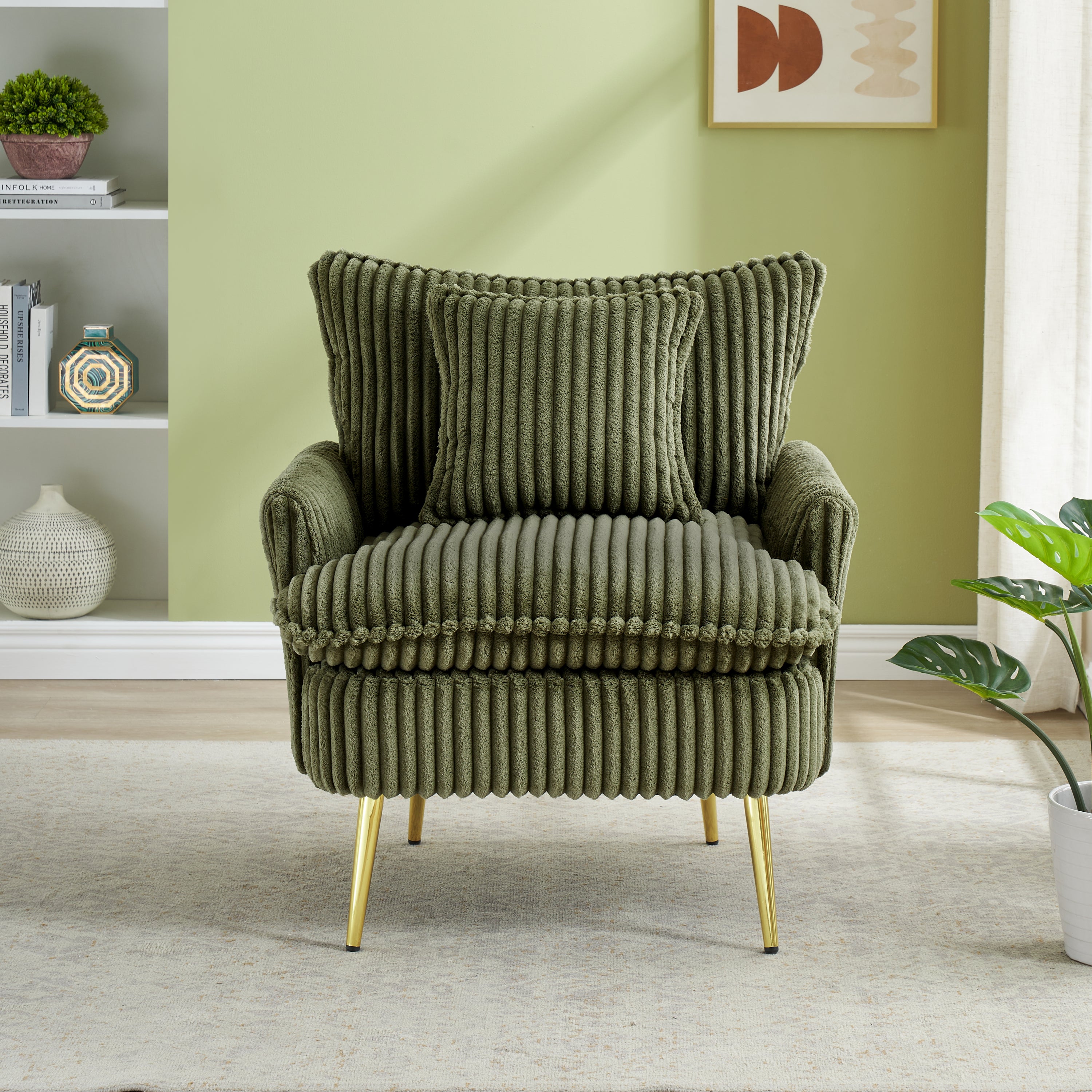 30.31 inch single chair Fashion sofa, green sofa, coarse corduroy fabric, soft and comfortable, suitable for apartment office living room bedroom meeting room