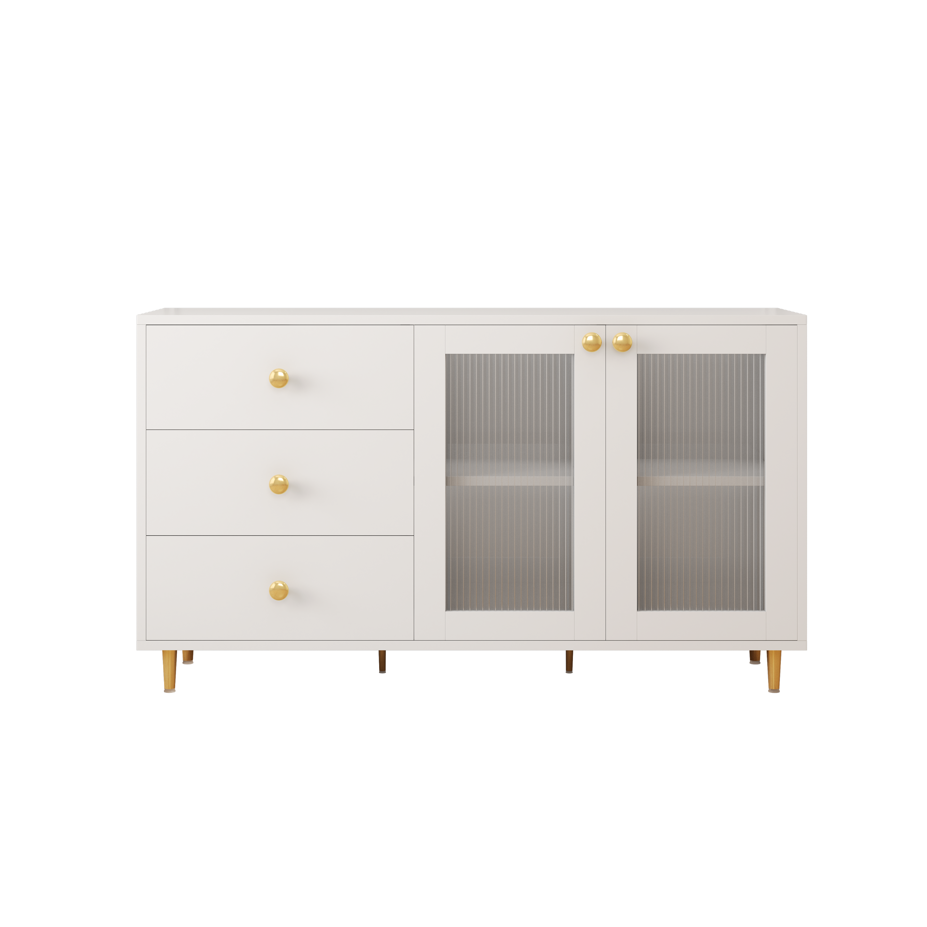 Minimalist White Sideboard with Glass Doors & Drawers for Storage - Modern Buffet for Dining Room