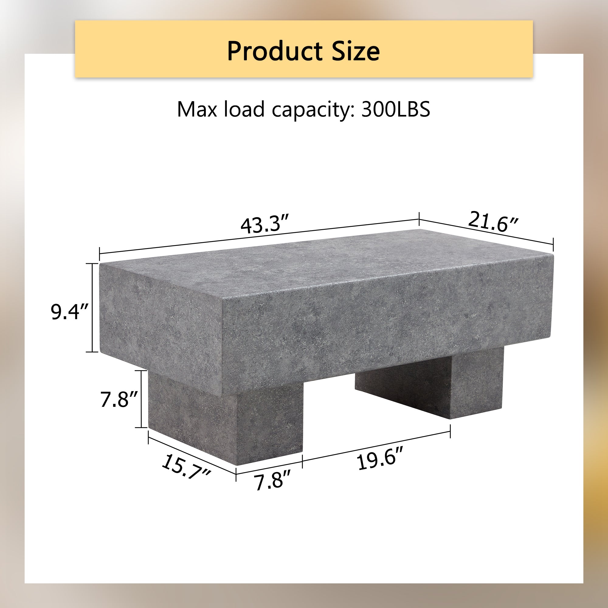 43.3" Rectangular Gray MDF Coffee Table - Practical for Living Rooms