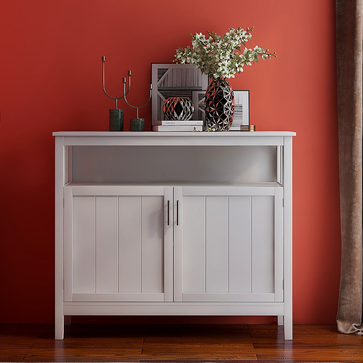 40" White MDF Sideboard with Doors for Storage - Ideal Buffet Design for Dining Room