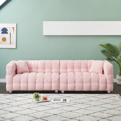 102" Pink Teddy Fleece Modular Pit Sofa with 2 Pillows for Living Room Luxurious 4-Seater Design