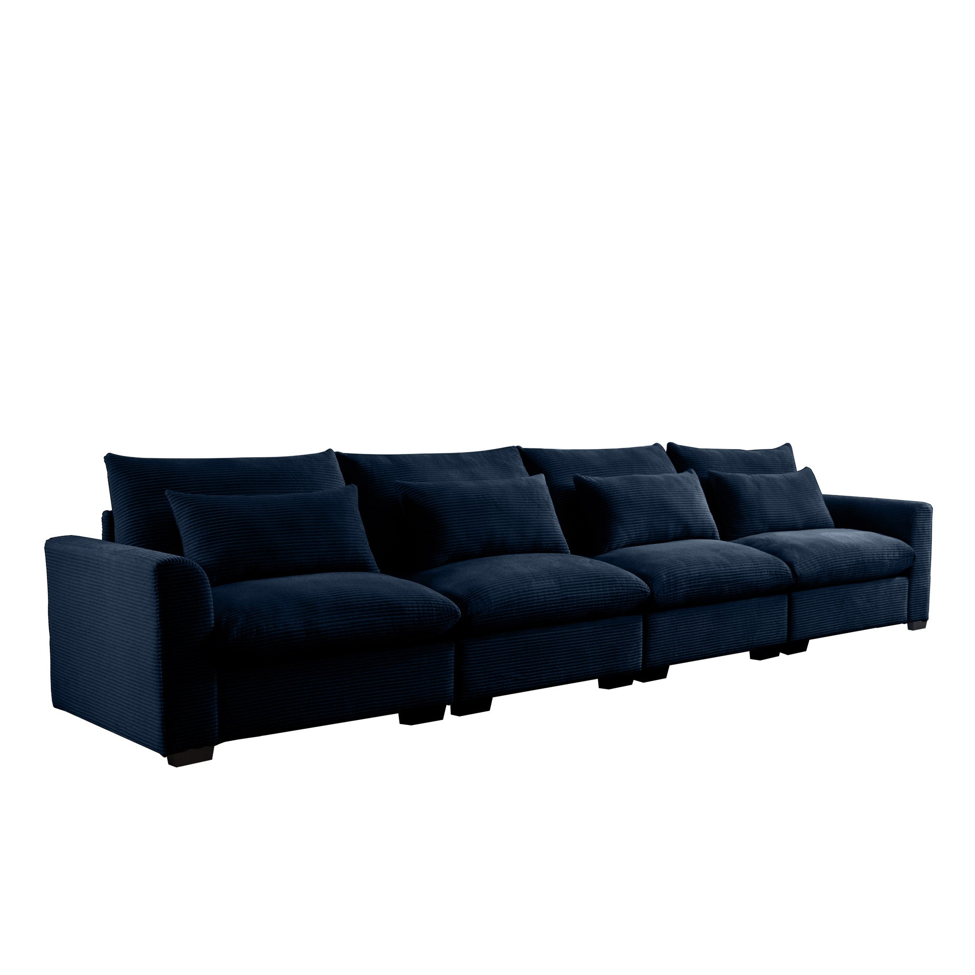 4 Seater Deep Seat Couches for Living Room, Comfy Blue Corduroy Sofas for Living Room Modern with 4 Waist Pillows