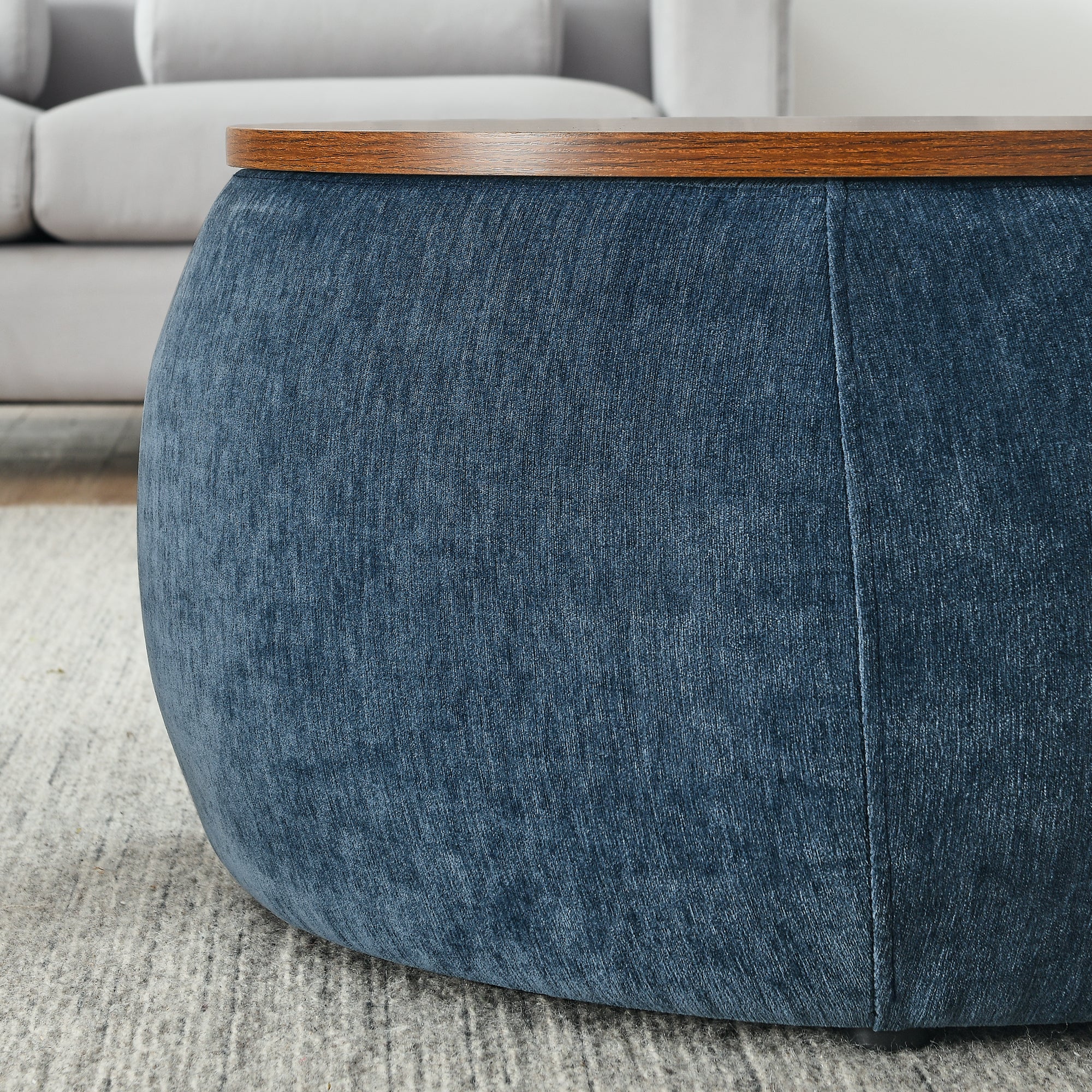 Round Storage Ottoman, 2 in 1 Function, Work as End table and Ottoman,with small seat,Dark blue(25"x25"x14.7")