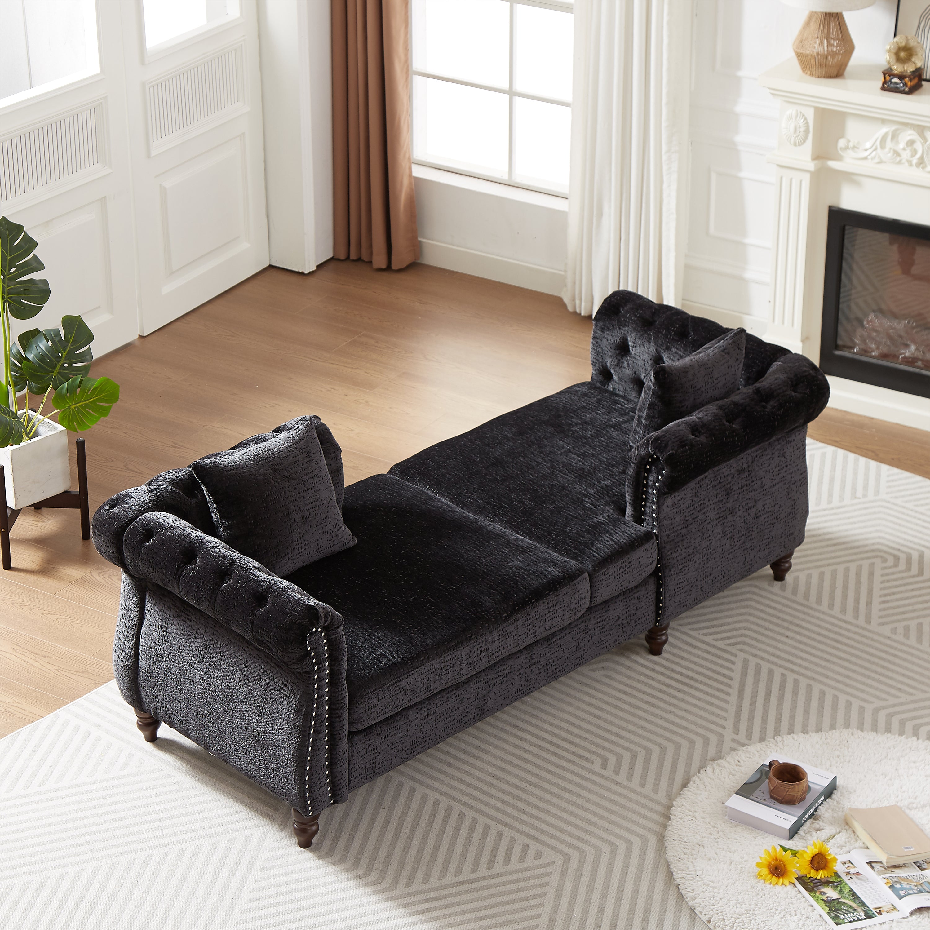 81-inch Chenille Face-to-face Chaise Lounge with Two Pillows,Nailhead trim,Button Tufted Design and Rolled Arms for Lounge, Living room and Office