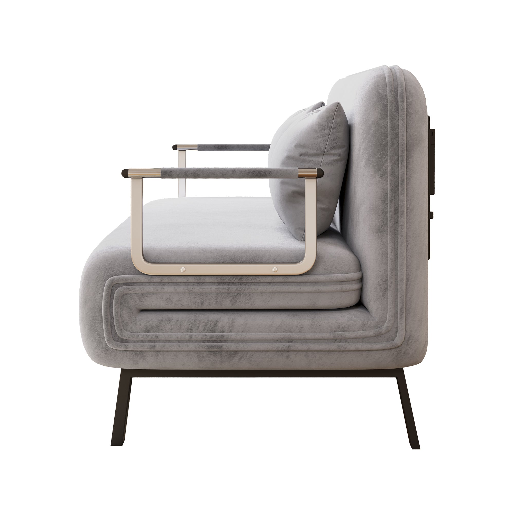 velvet light gray 55″ Convertible Chair Bed, Tri-Fold Sofa Bed with Adjustable Backrest & Pillow, Leisure Chaise Lounge Couch with Sturdy Steel Frame for Home & Office, Comfortable Sleeper Chair