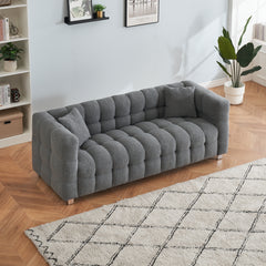 Modern Gray Teddy Fleece Modular Pit Sofa with 2 Pillows for Living Room - Luxurious 3-Seater Design