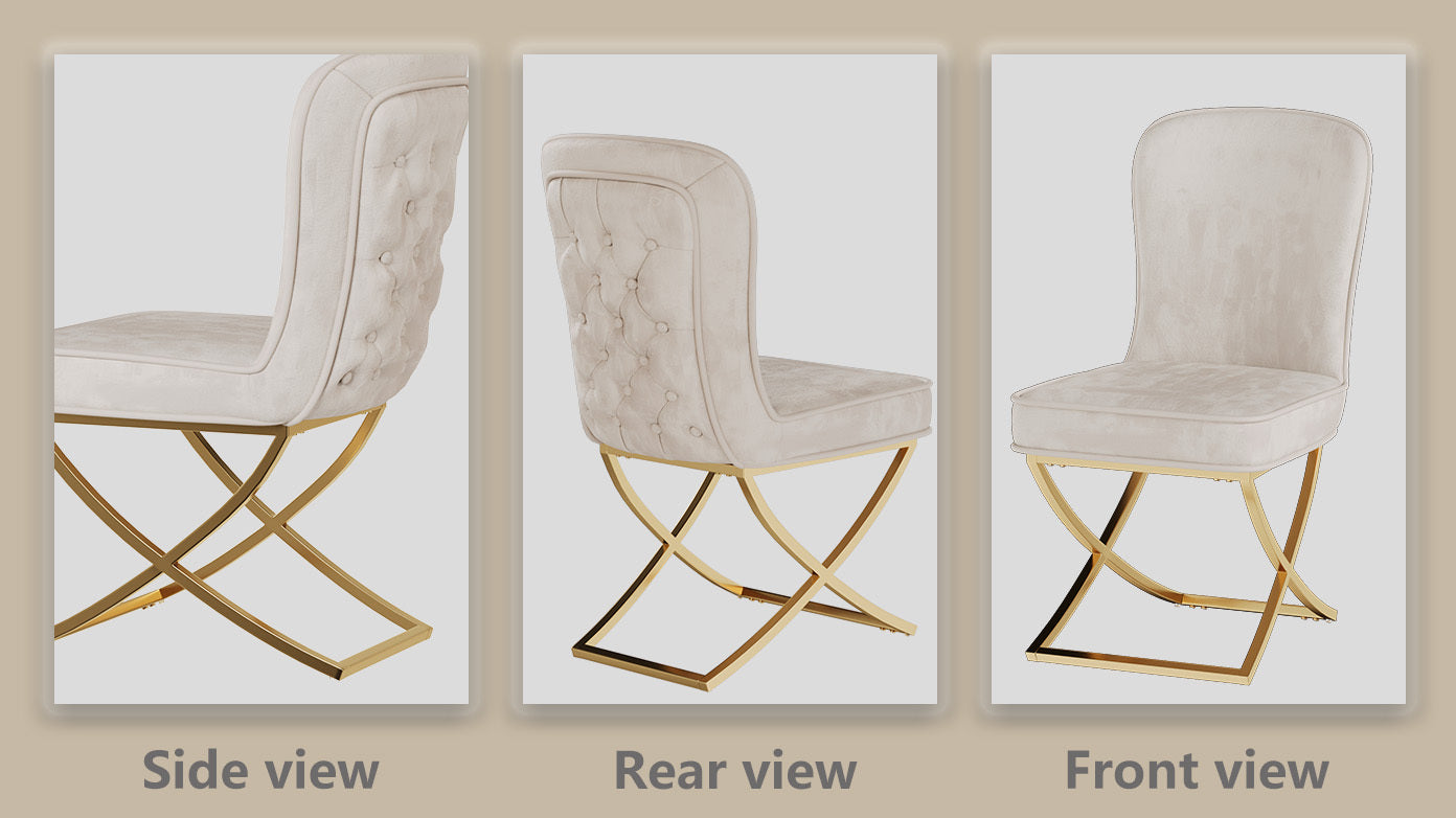 Dining Chair Set of 2, Beige velvet Backrest and golden Metal legs.For Modern Kitchen Dining Room Chair for Kitchen Living Modern decorative Leisure chairs.Office chairs