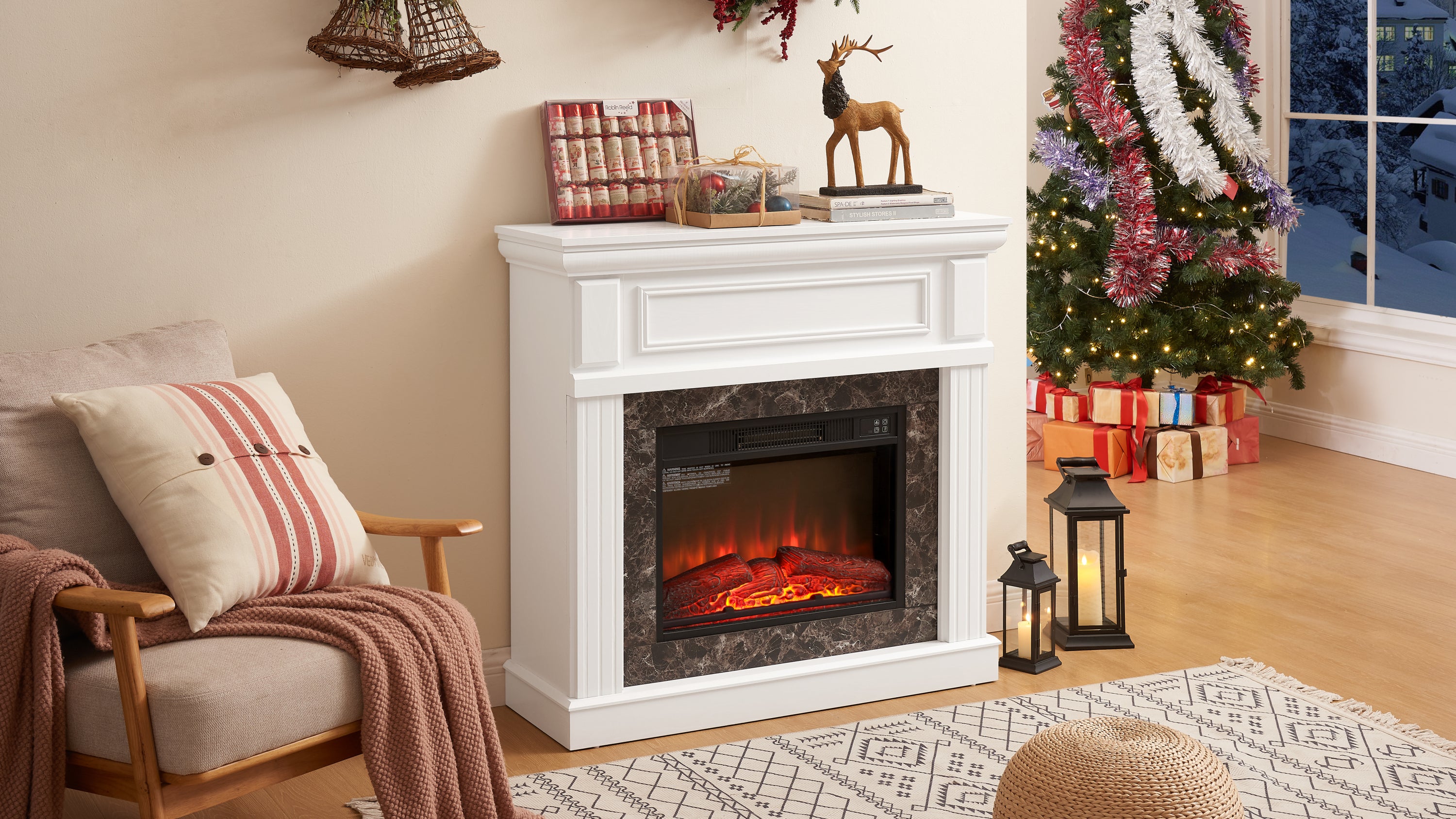 41.34" Electric Fireplace with Mantel & 23" Fireplace Insert, Adjustable Flame 41.34"W*14"D*40"H