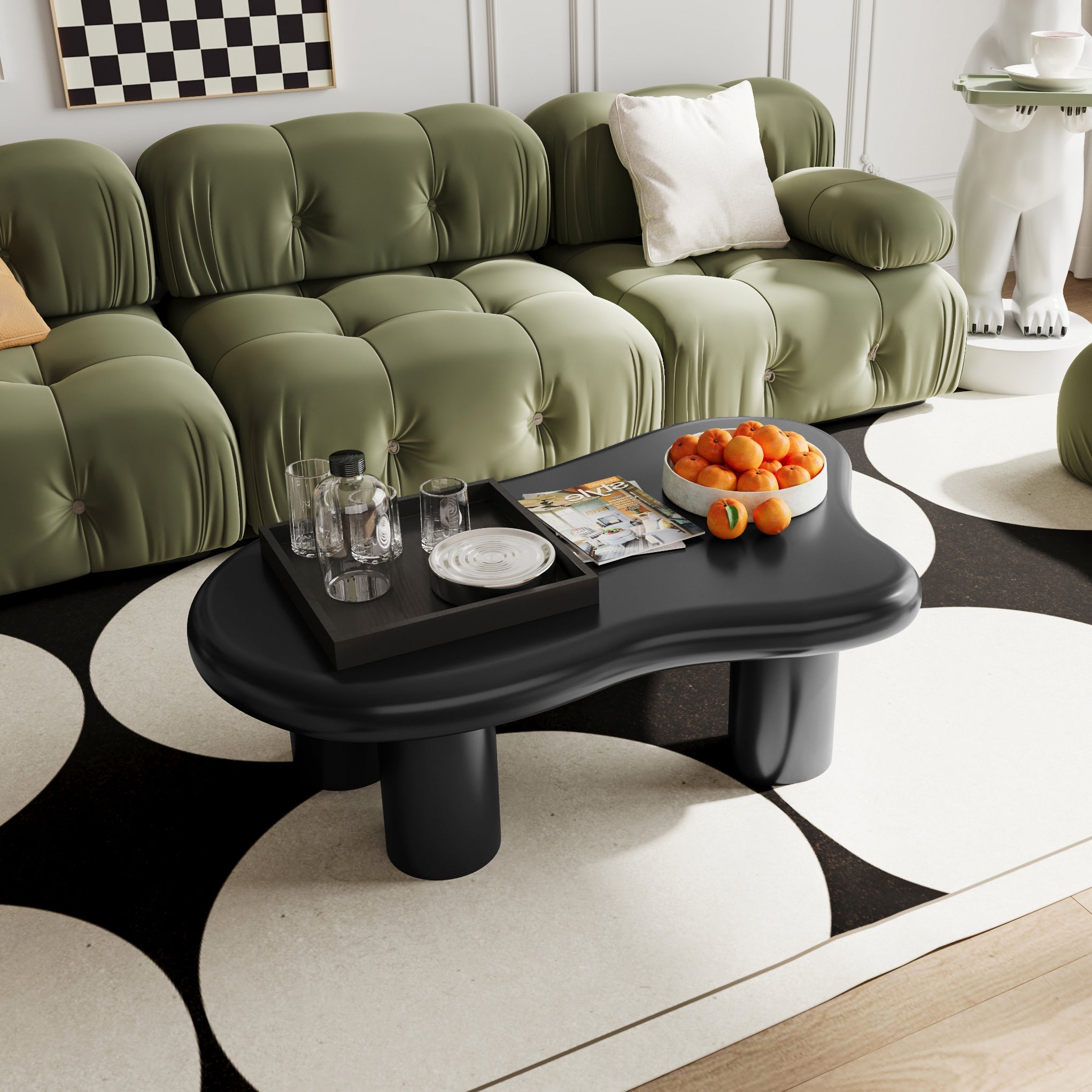 40 Inch Black Cloud Shaped Coffee Table for Living Room