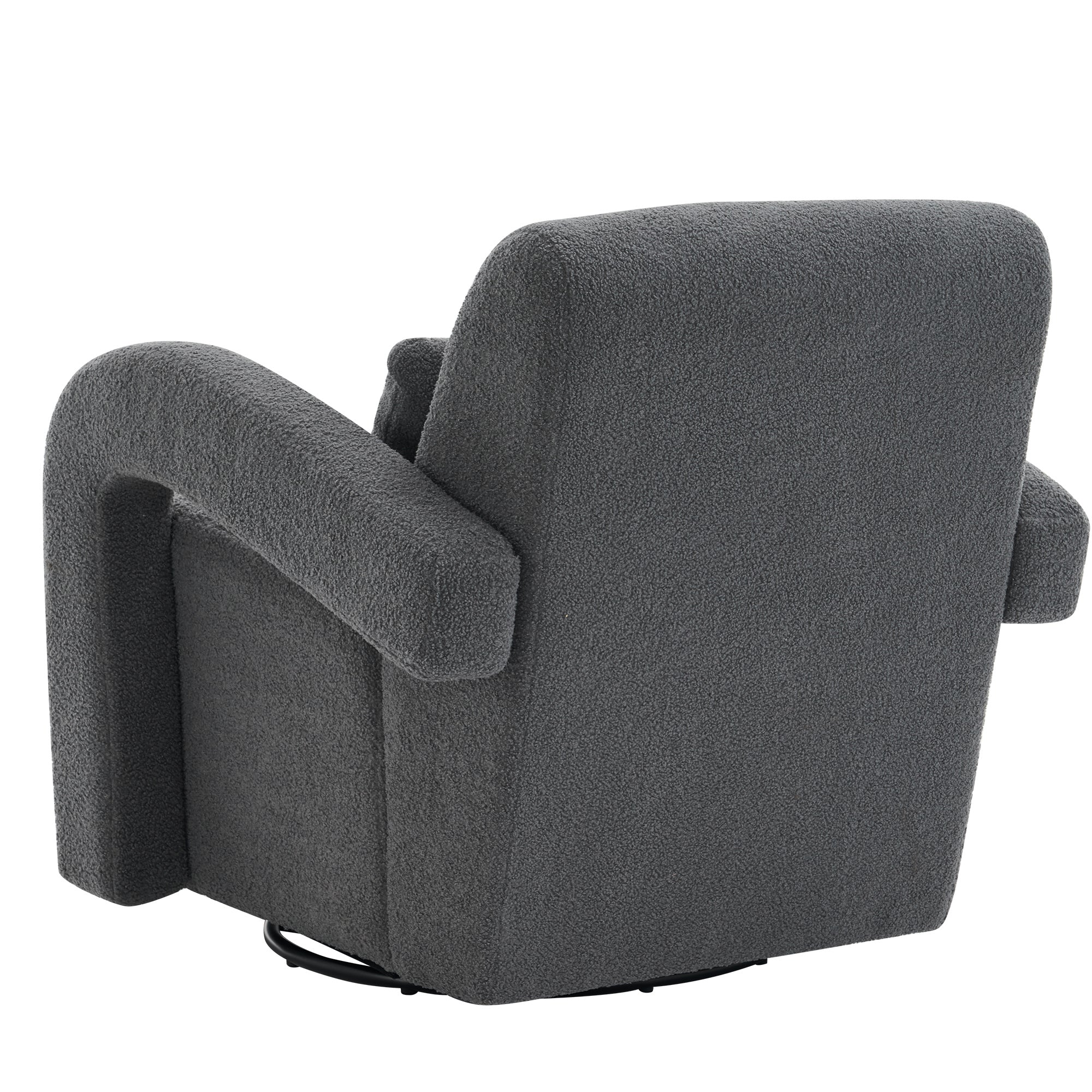 Cozy Dark Grey Teddy Fabric Armchair - Modern Sturdy Lounge Chair with Curved Arms and Thick Cushioning for Plush Comfort