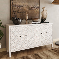 Accent Cabinet 4 Door Wooden Cabinet Sideboard Buffet Server Cabinet Storage Cabinet, for Living Room, Entryway, Hallway, Office, Kitchen and Dining Room, White Wash