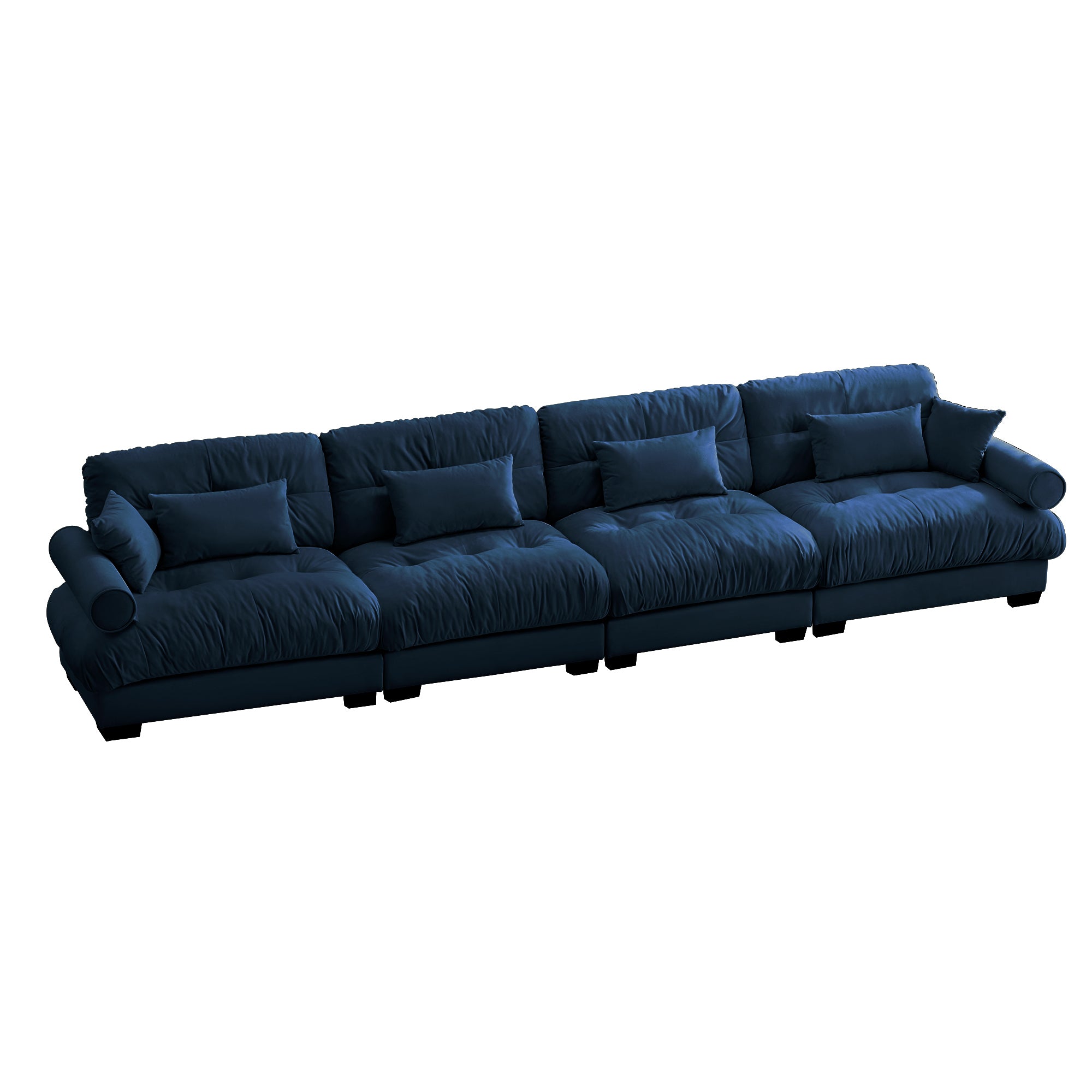 Oversized 4-Seater Velvet Sectional Sofa with Ottoman, Deep Seat Cloud Couch for Living Room, Blue