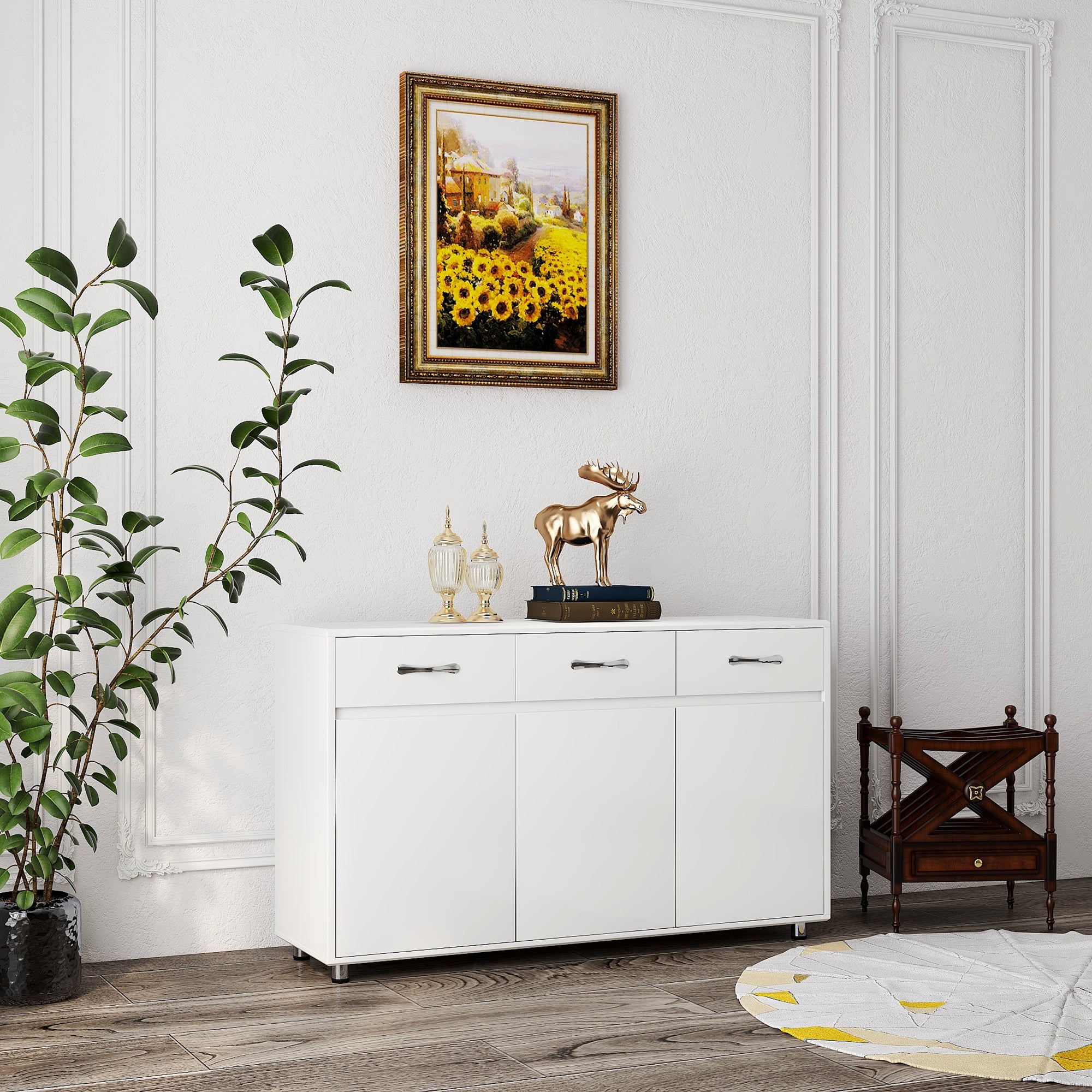 52.6" White Cabinet with Doors & Drawers for Storage - Minimalistic Design for All Your Room