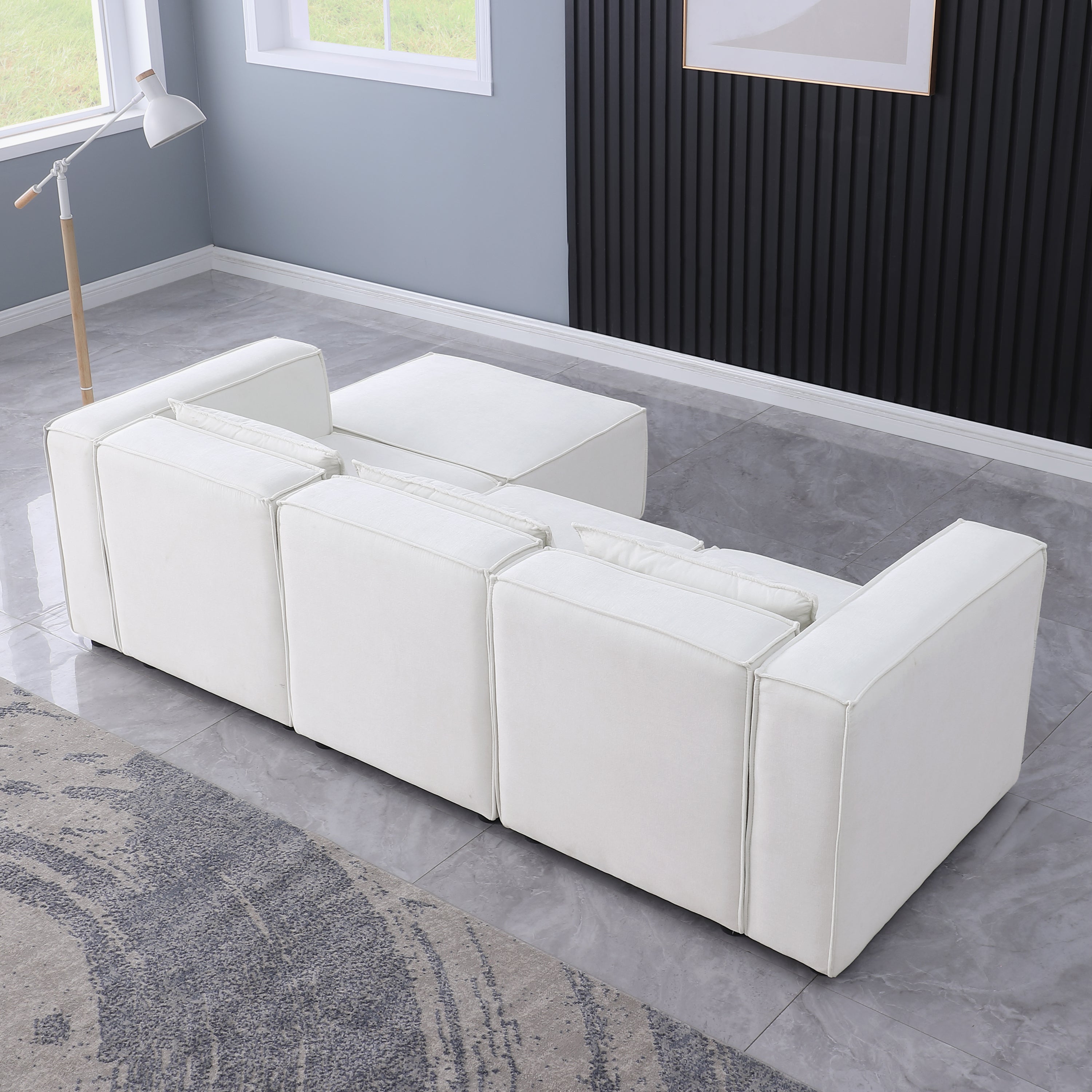 modular sofa Beige chenille fabric,  simple and grand, the seat and back is very soft. this is also a KNOCK DOWN sofa