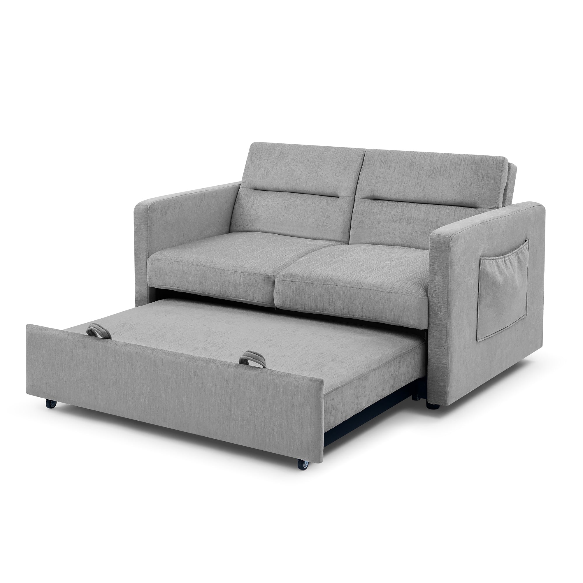 Loveseats Sofa Bed with Pull-out Bed, Adjsutable Back and Two Arm Pocket,Grey