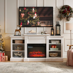 Modern Media Console Table with Large Storage, 23" Fireplace Insert, Fits TVs up to 70", White