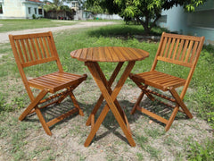 3-Piece Acacia Wood Bistro Set, Wooden Folding Patio Furniture for Garden Backyard Balcony Porch w/ 1 Coffee Table and 2 Foldable Chairs, Light Brown