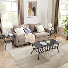 Modern 3-Piece Coffee Table Set, Black Retro Design for Living Room