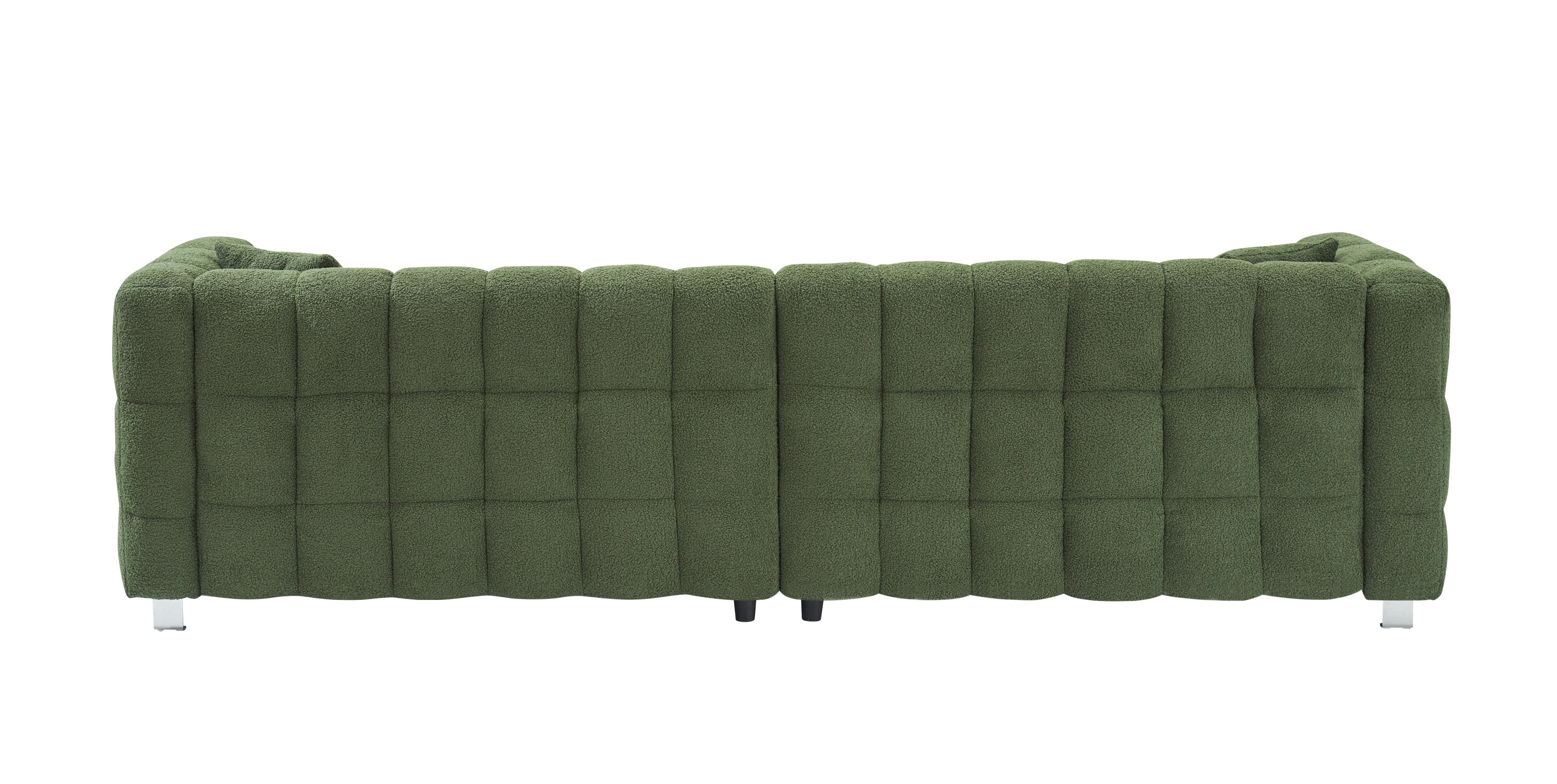 Luxurious 4-Seater Green Teddy Fleece Modular Pit Sofa with 2 Pillows for Living Room