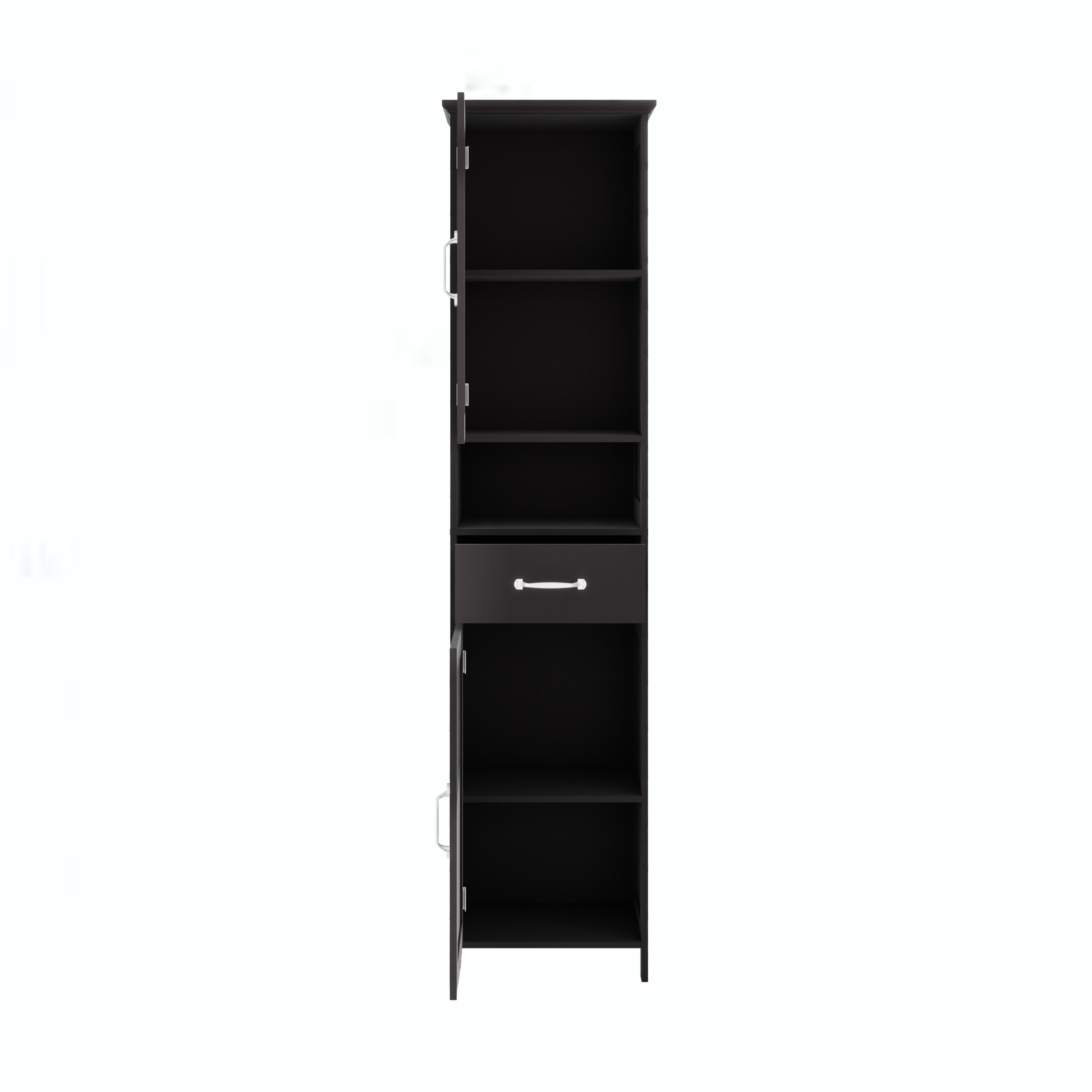 Double Door Narrow Height Slim Floor Standing Cabinet with 2 Adjustable Shelves-Black