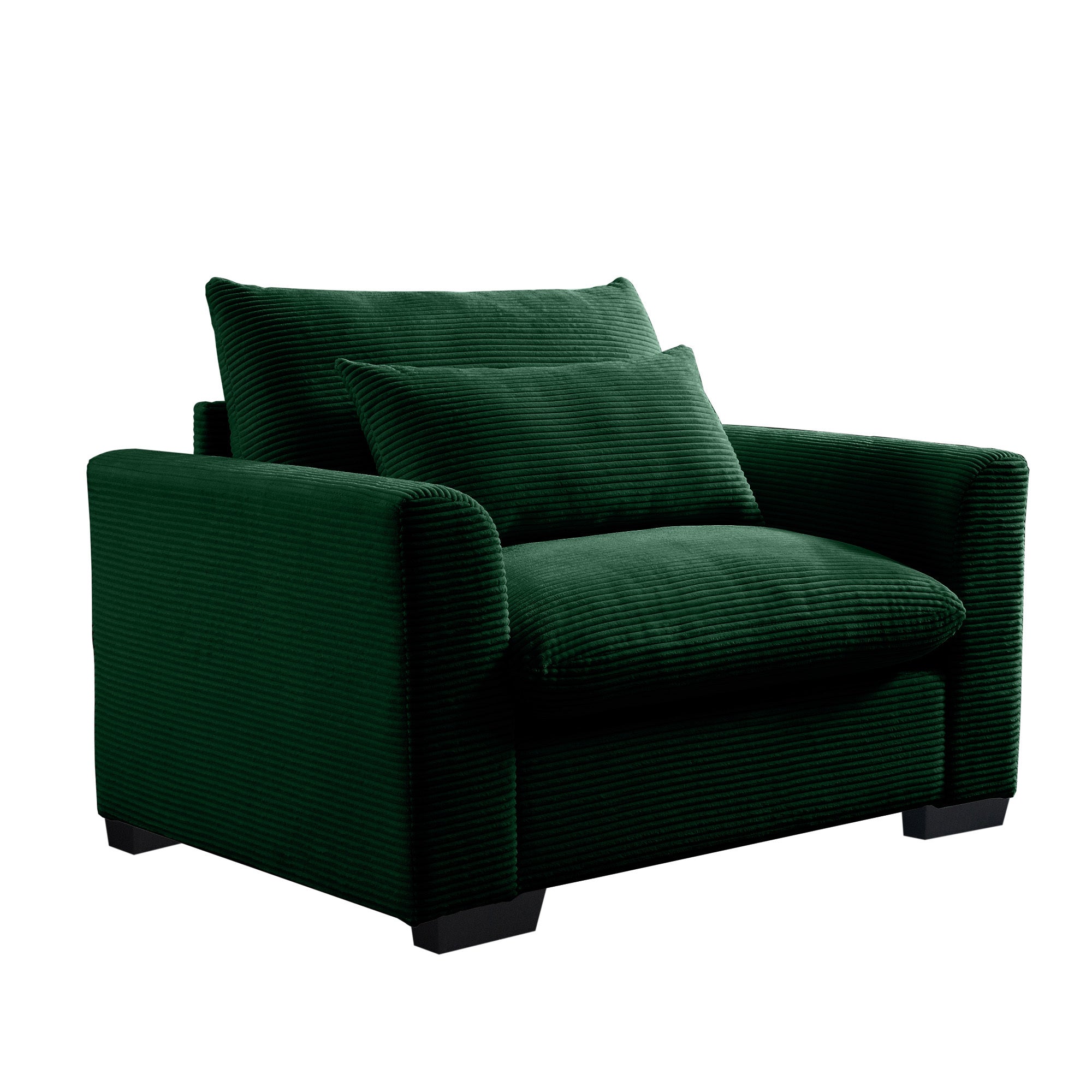 Green Corduroy Deep Seat Single Sofa Accent Chair,Deep Seat Couch with Waist Pillow for Living Room/Apartment/Office