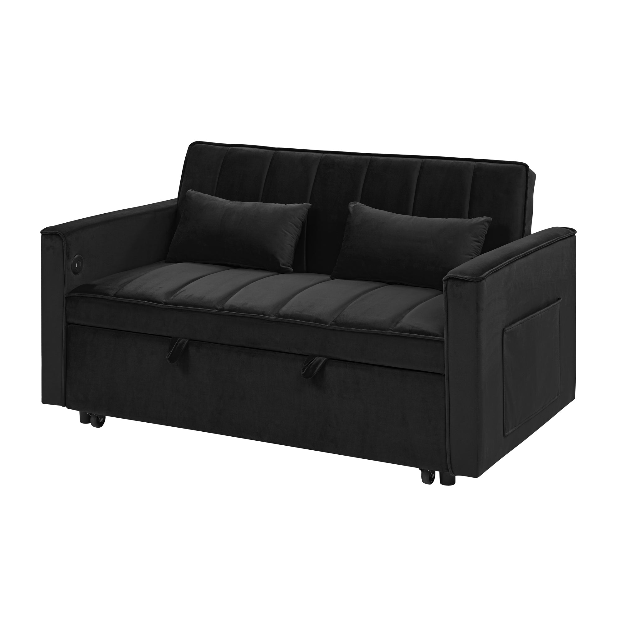 54.33" Modern Foldable Velvet Sofa Bed, Adjustable Back, Pull-Out Design, 3 Length Options, Black