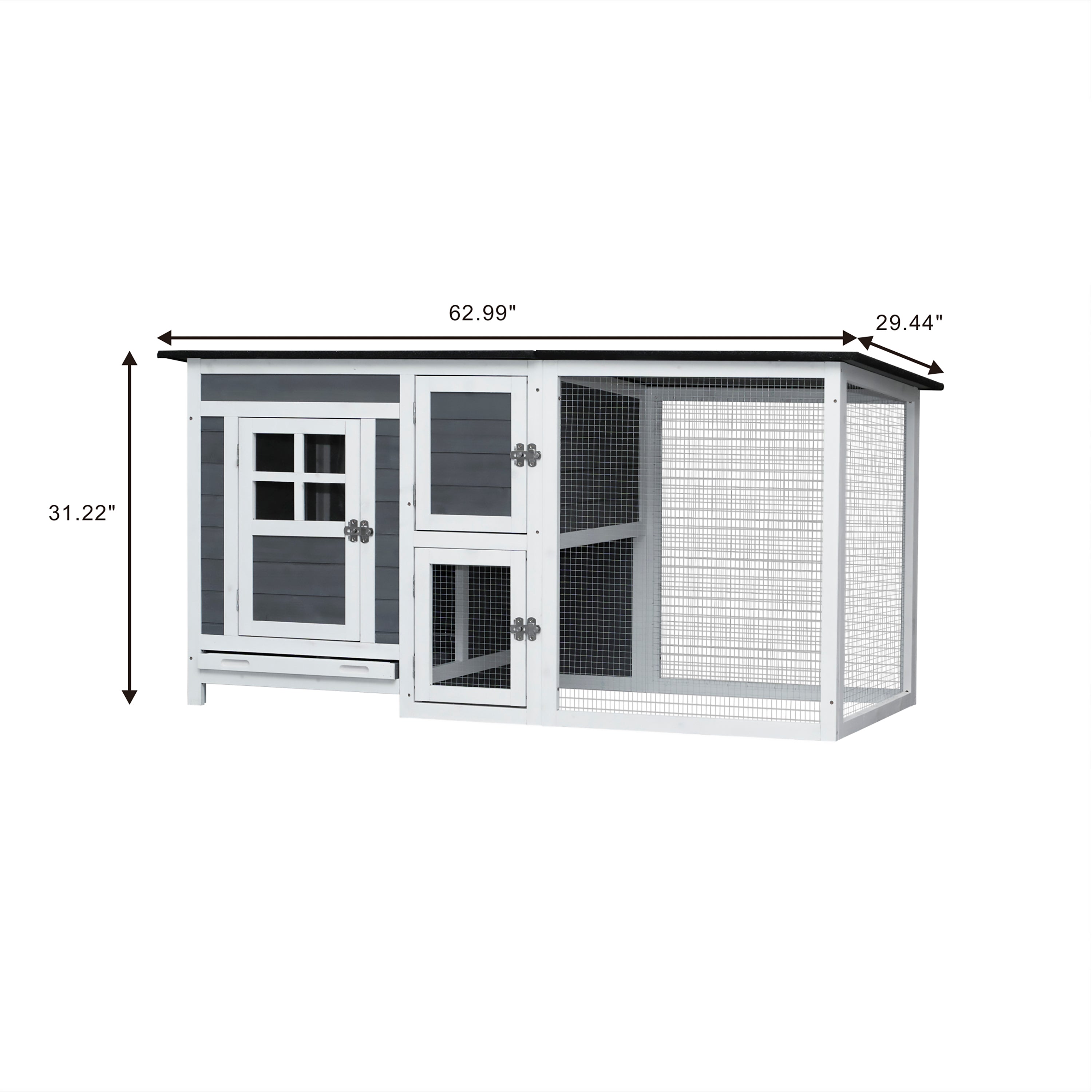 Outdoor & Indoor Poultry Cage, Wooden Chicken Coop with Running Area