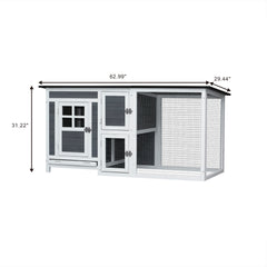 Outdoor & Indoor Poultry Cage, Wooden Chicken Coop with Running Area