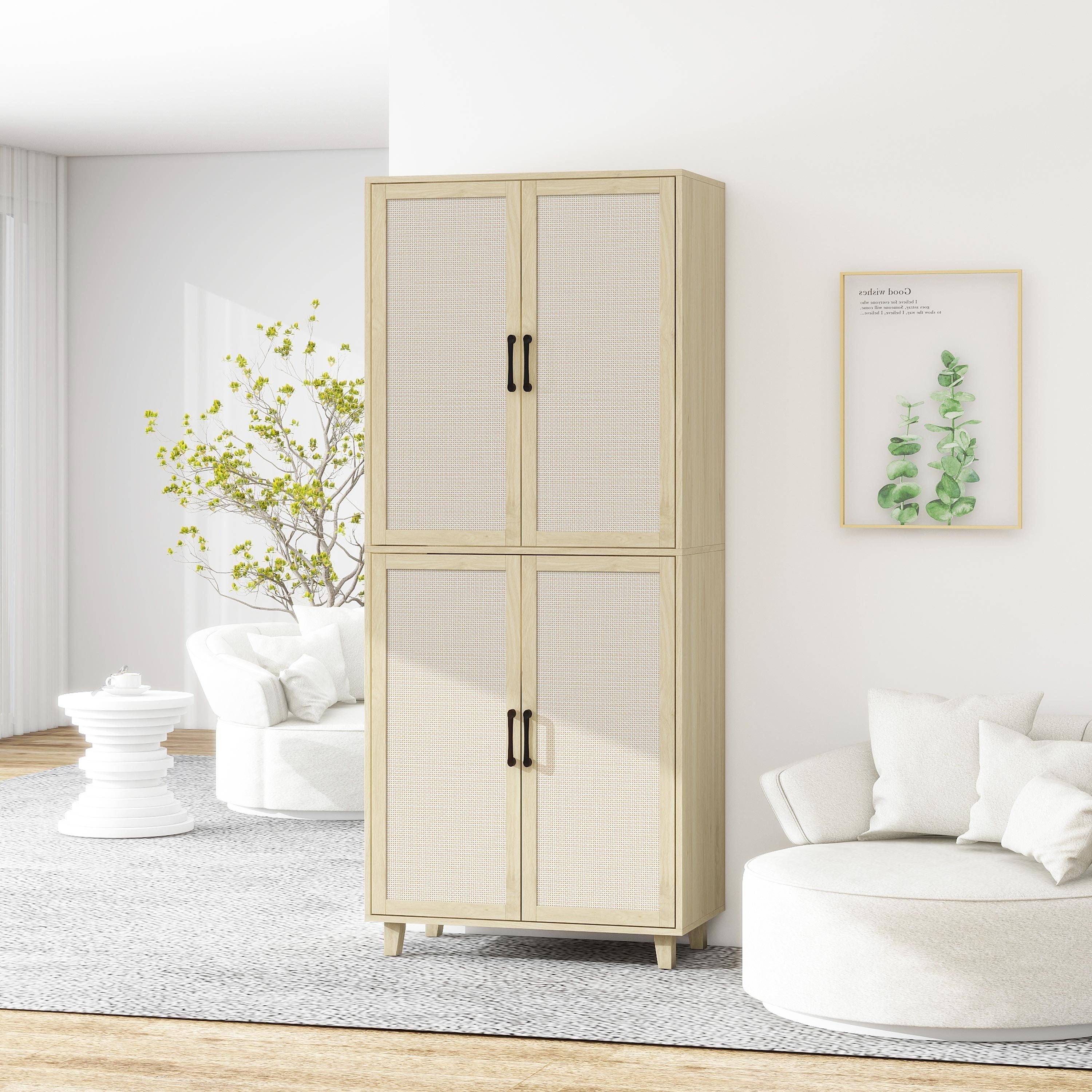 4 Door Cabinet, with 4 Adjustable Inner Shelves, Storage Cabinet