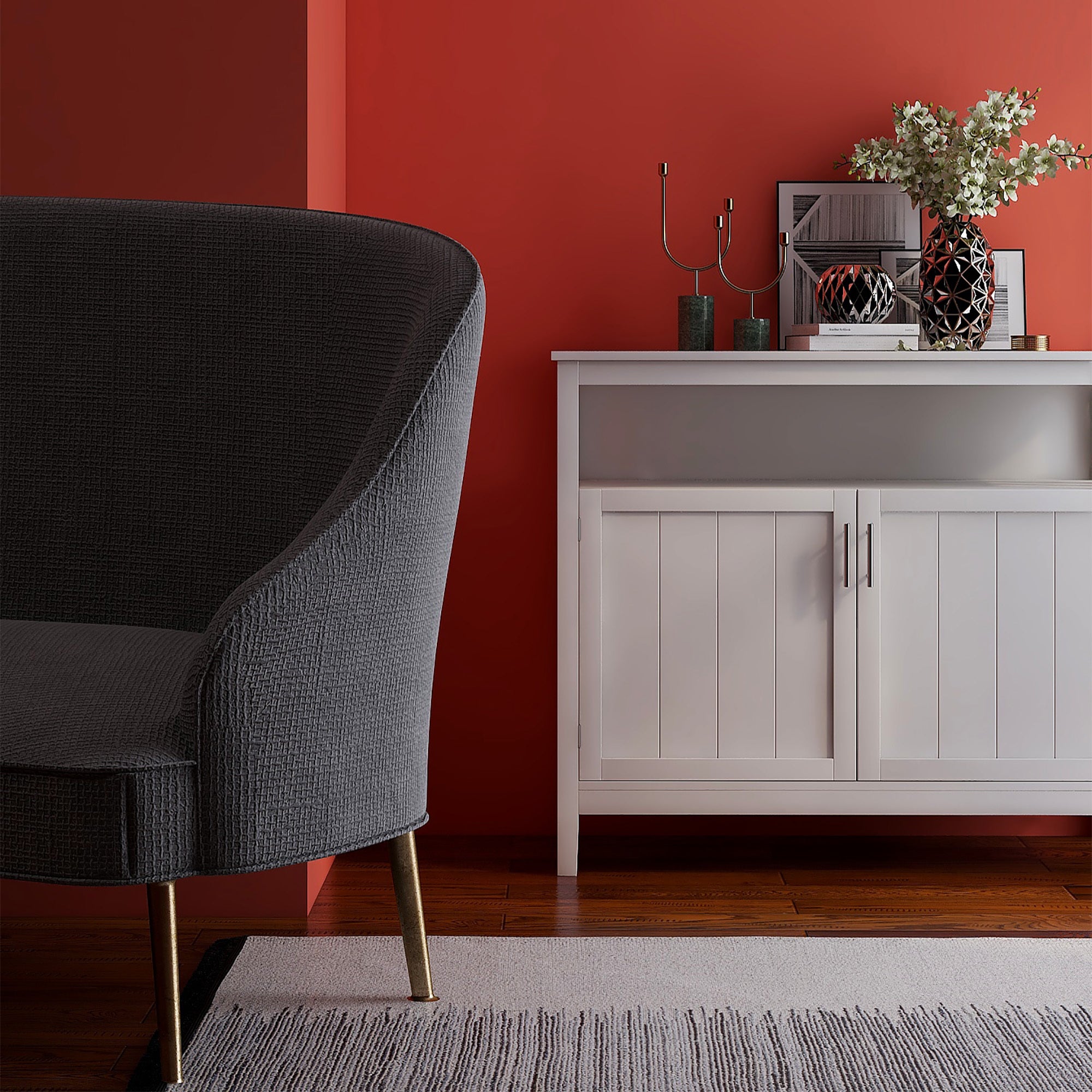 40" White MDF Sideboard with Doors for Storage - Ideal Buffet Design for Dining Room