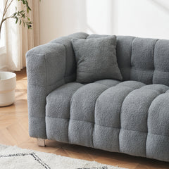 Modern 102" Gray Teddy Fleece Modular Pit Sofa with 2 Pillows for Living Room