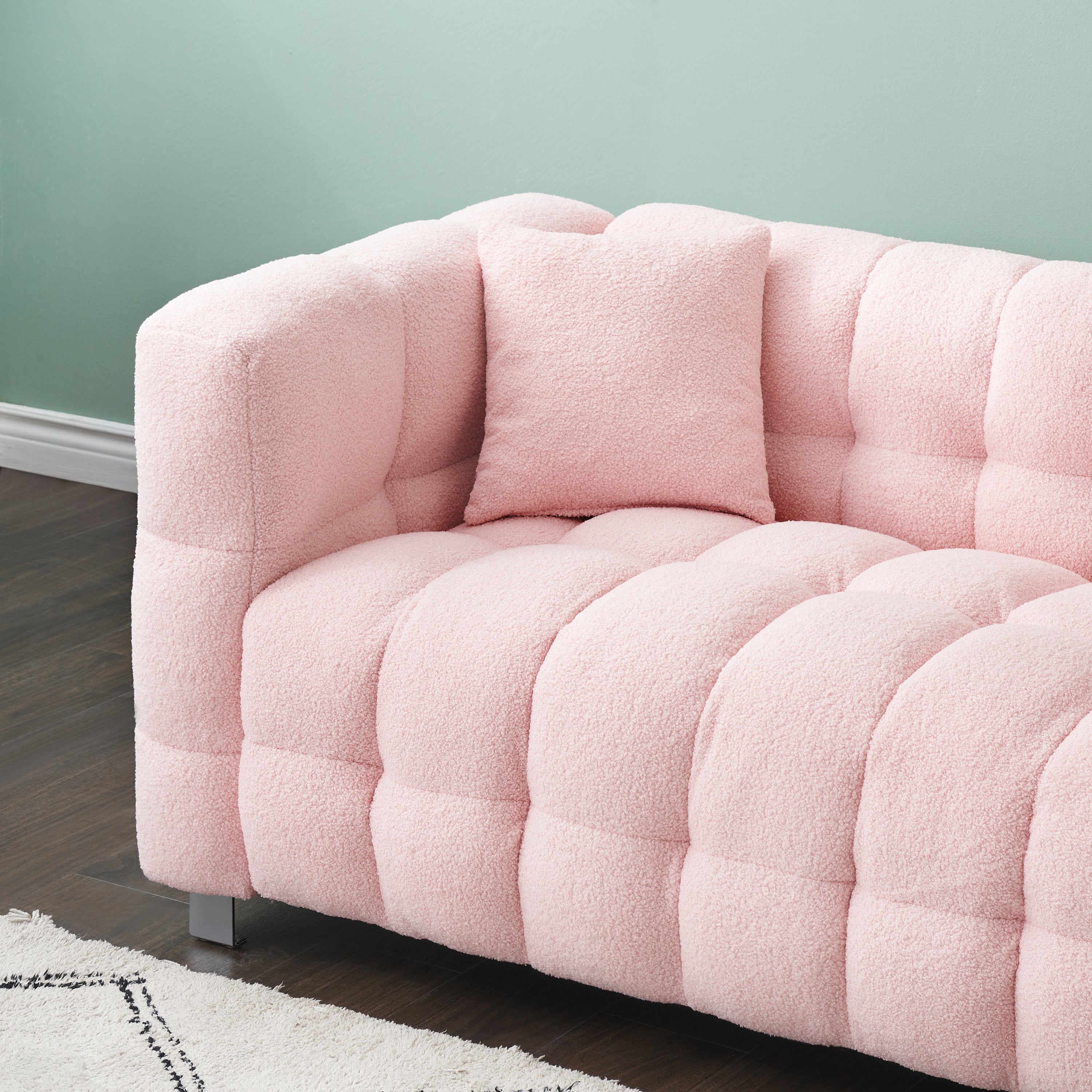 102" Pink Teddy Fleece Modular Pit Sofa with 2 Pillows for Living Room Luxurious 4-Seater Design