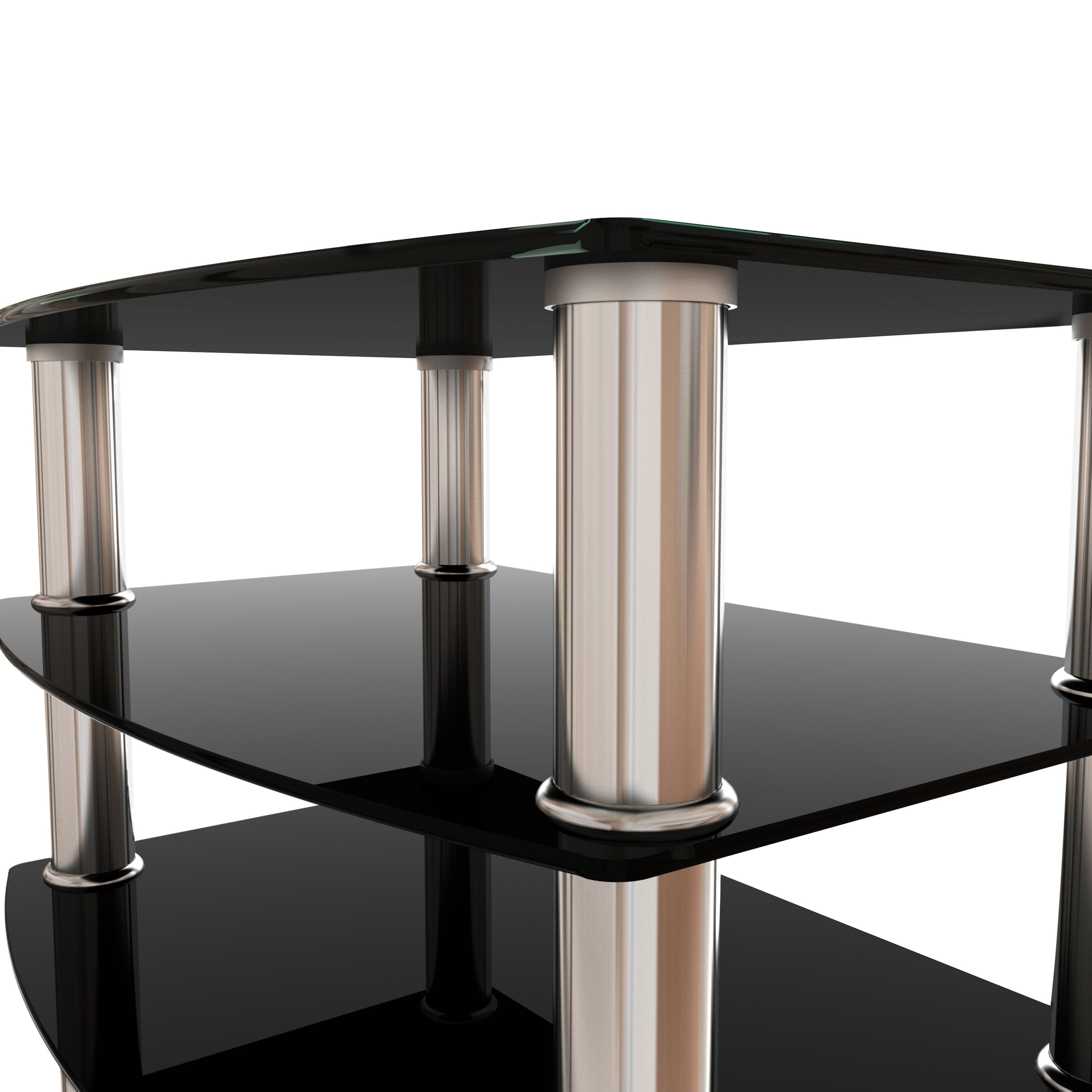 5-Tier  Tempered Glass Side Table Stainless Steel Frame  End Table for Living Room, Bedroom, Black