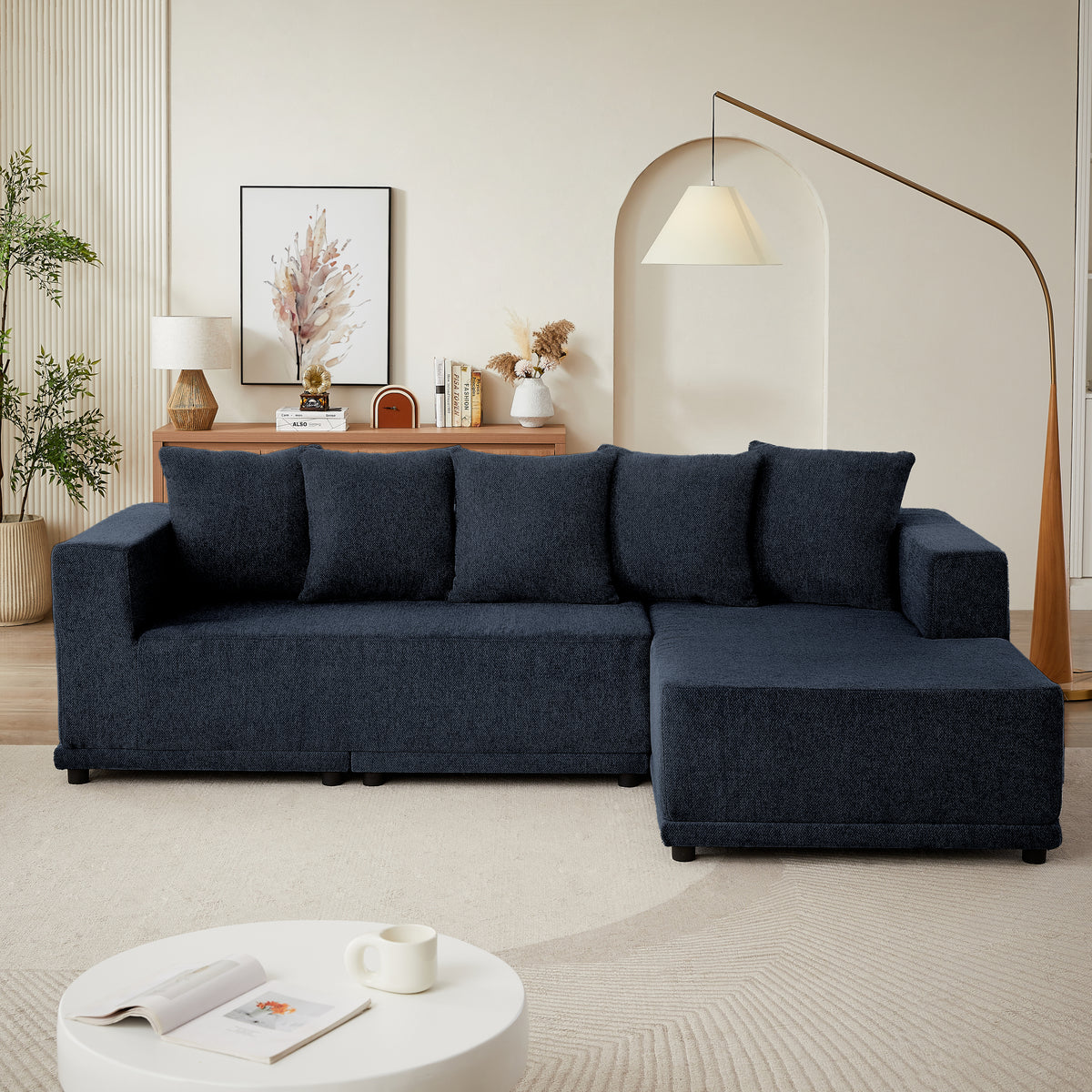 Chenille L-Shaped Sectional Sofa Set,Minimalist Style Modular Sectional Sofa, Luxury Chenille Fabric Cloud Couch for Living Room