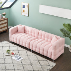 102" Pink Teddy Fleece Modular Pit Sofa with 2 Pillows for Living Room Luxurious 4-Seater Design