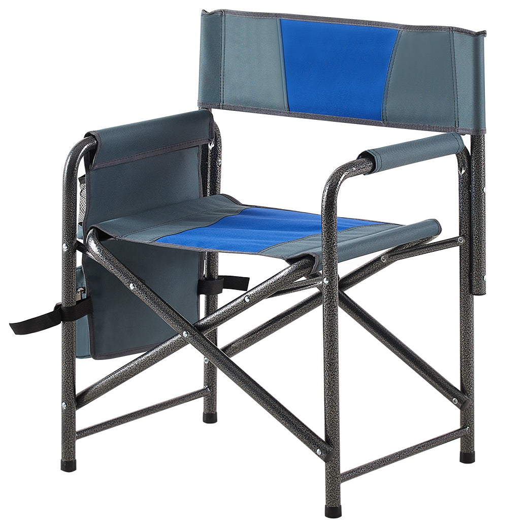 3-Piece Folding Table Chairs Set Patio Garden for Camping, BBQ & Backyard, Black/Blue