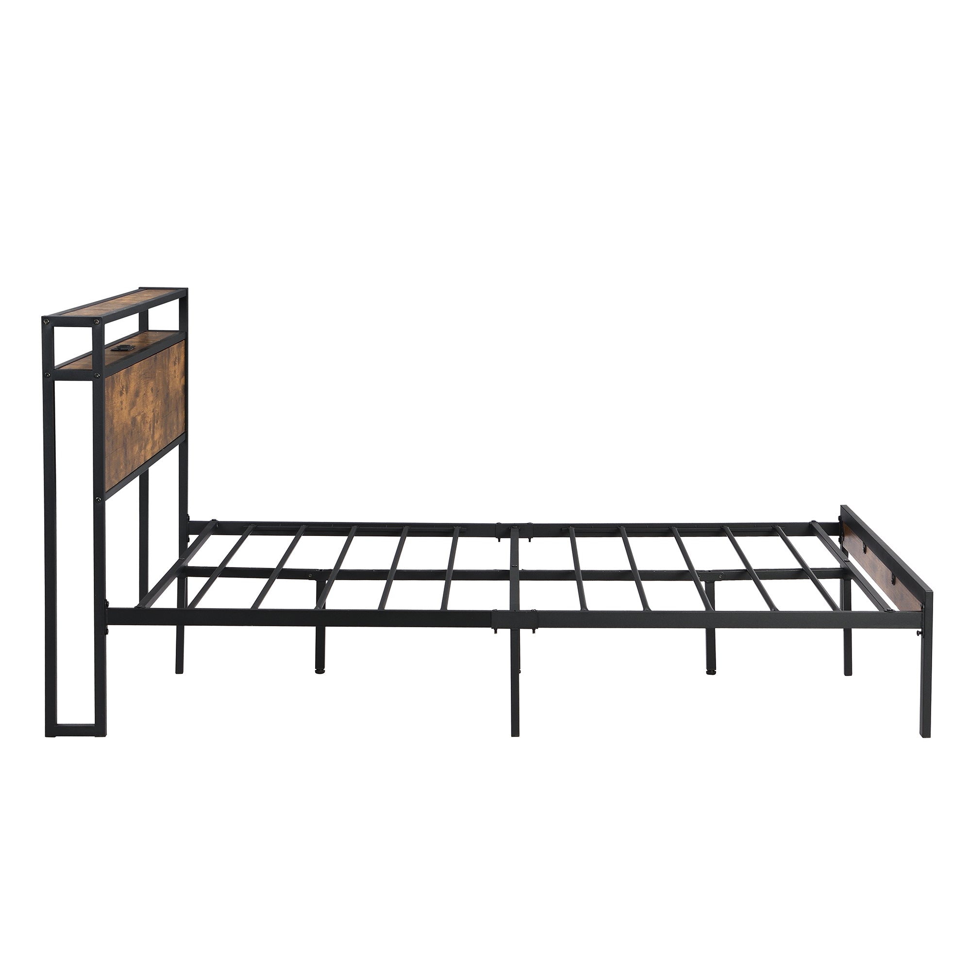 Queen Size  Metal Platform Bed Frame with Wooden Headboard and Footboard with USB LINER, No Box Spring Needed, Large Under Bed Storage, Easy Assemble