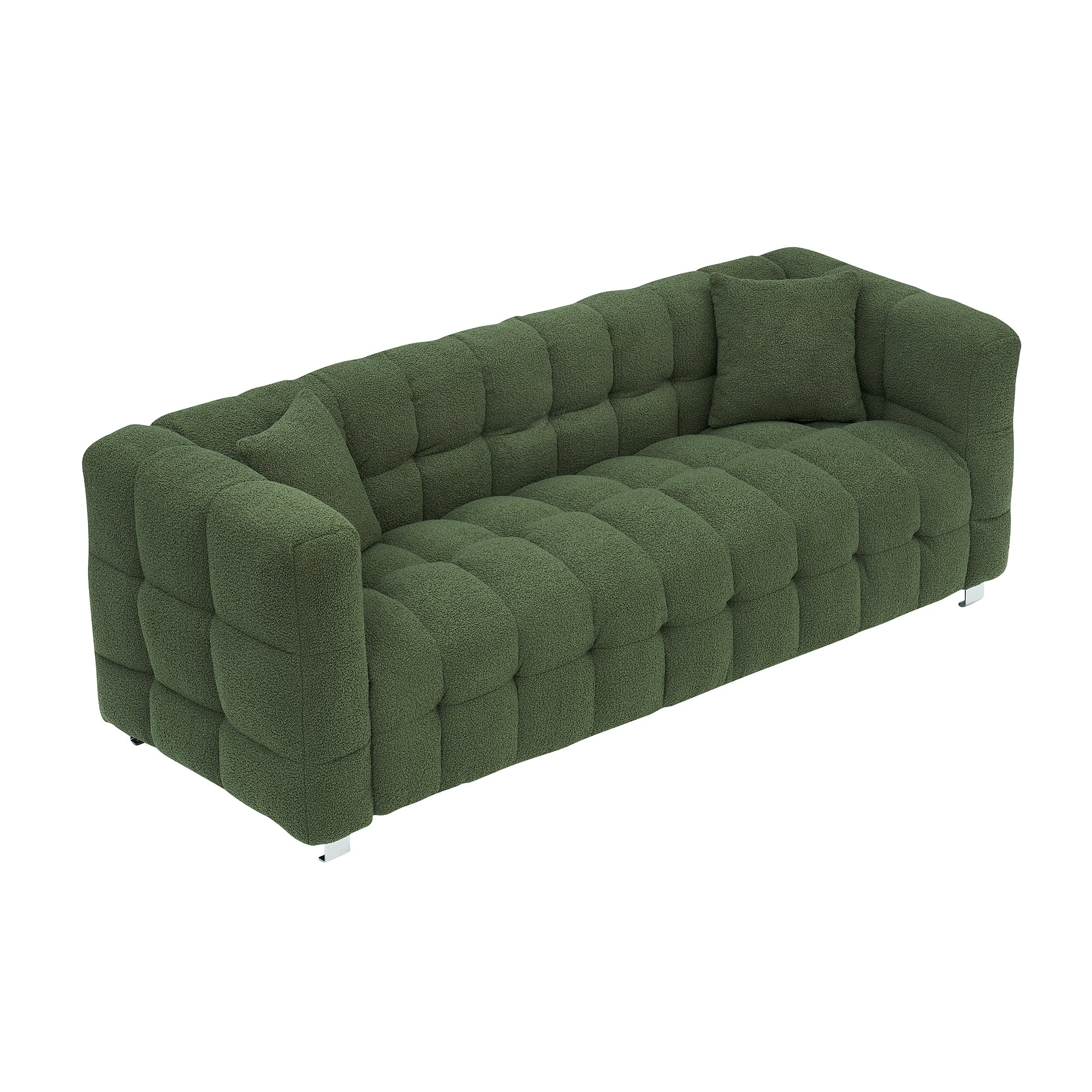 3-Seater Green Teddy Fleece Modular Pit Sofa with 2 Pillows for Living Room