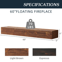 60" Rustic Wood Floating Fireplace Mantel – Home Wall Decor