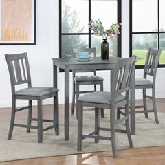 5 Piece Dining Table Set, Wooden Dining Square Table Set for 4, Counter Height Kitchen Table Set with Square Table and 4 Upholstered Chairs for Small Space, Gray