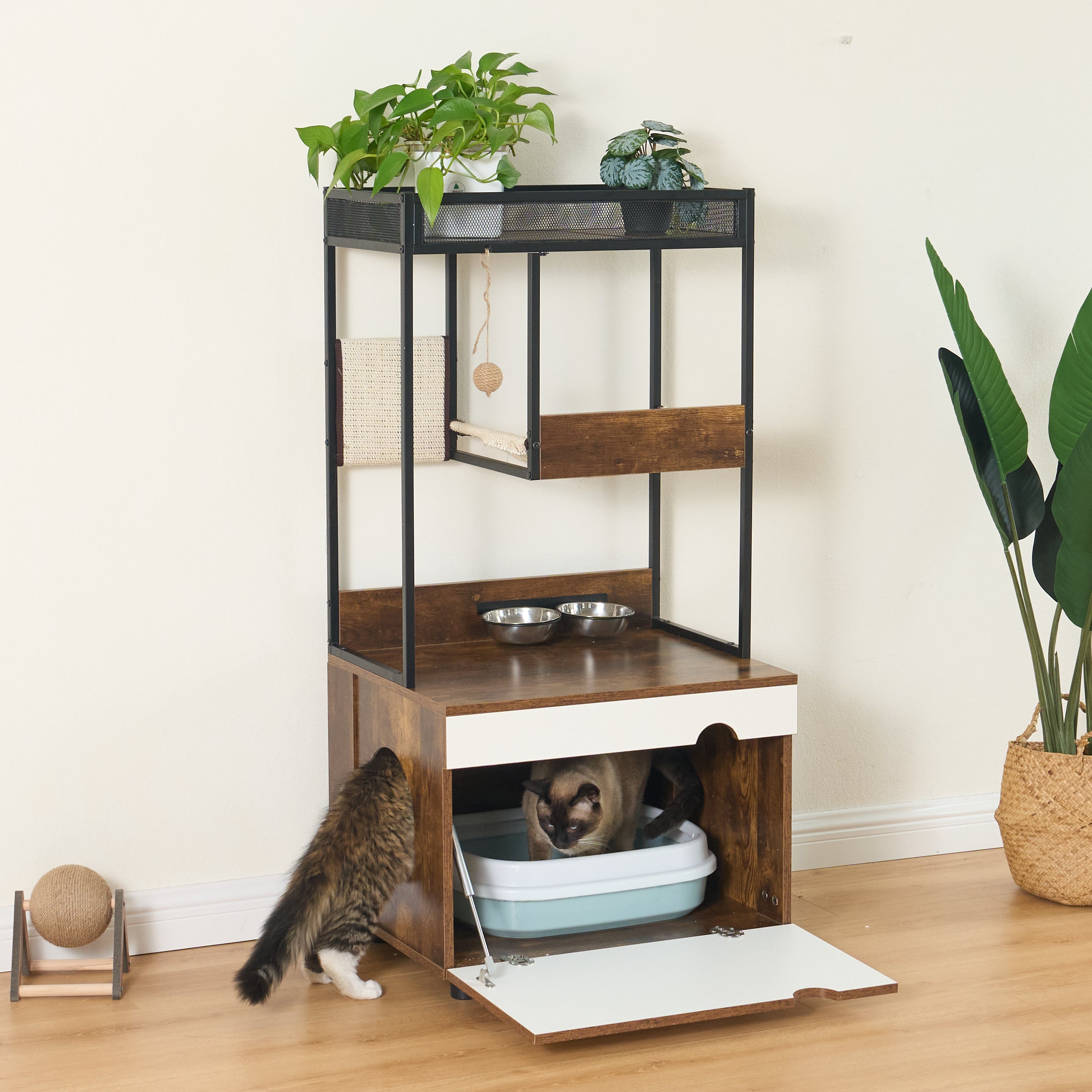 Cat Litter Box Enclosures with Cat Tree Tower, Cat Furniture ,Cat Cabinet