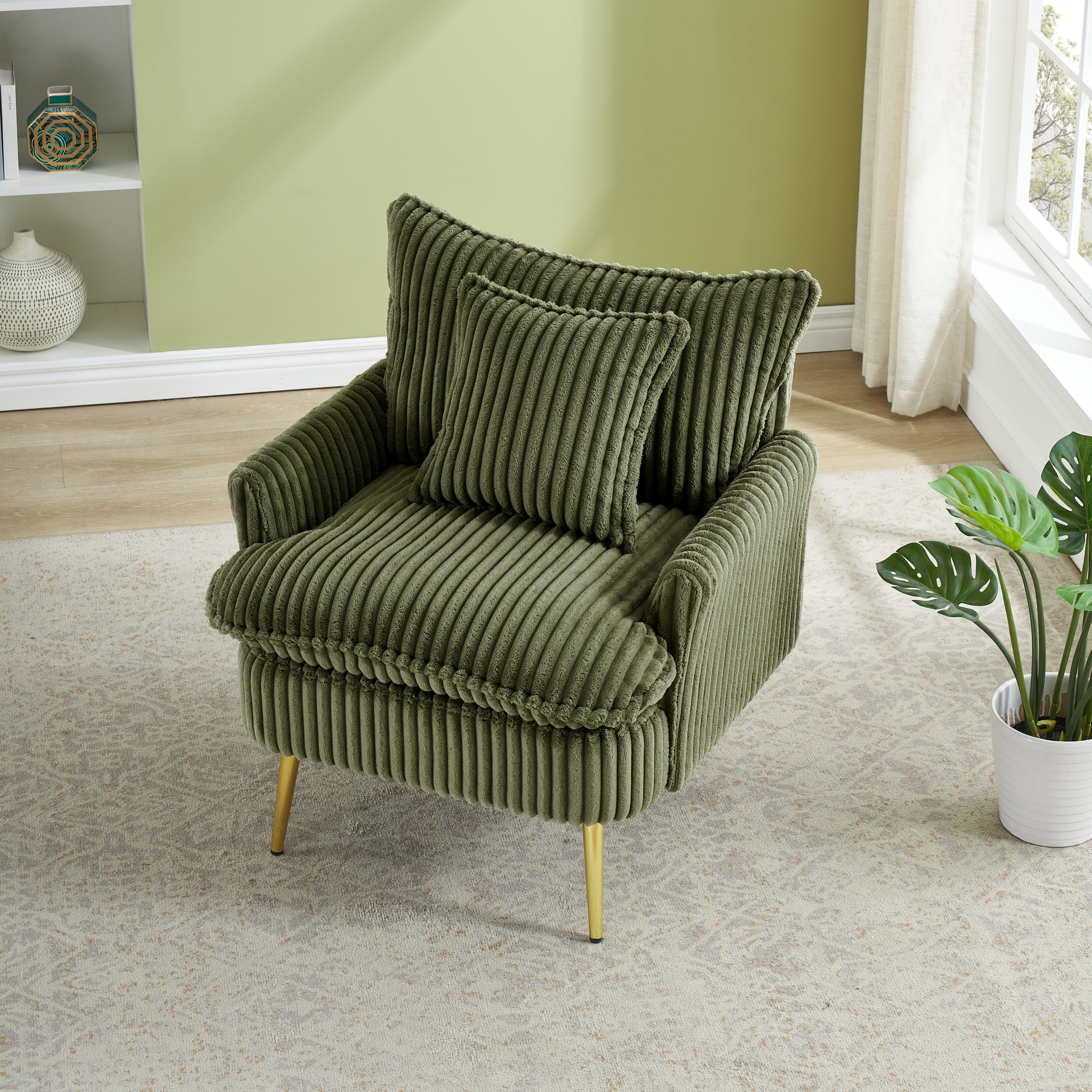 30.31 inch single chair Fashion sofa, green sofa, coarse corduroy fabric, soft and comfortable, suitable for apartment office living room bedroom meeting room