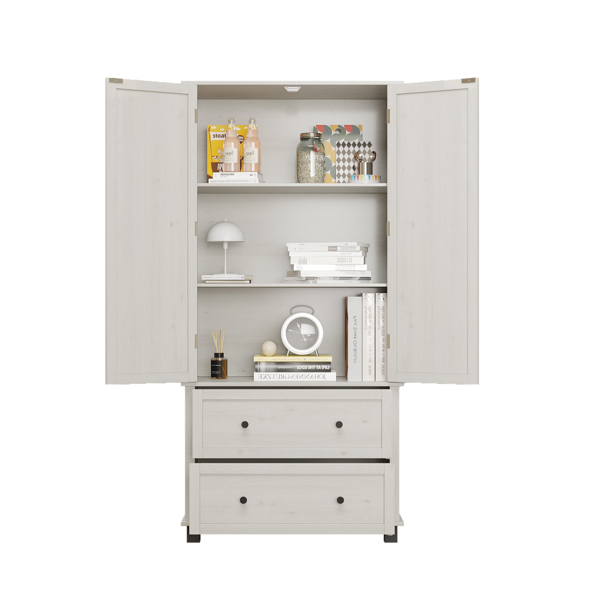 70" Tall Kitchen Pantry Cabinet with 2 Drawers & Shelves, Antique White