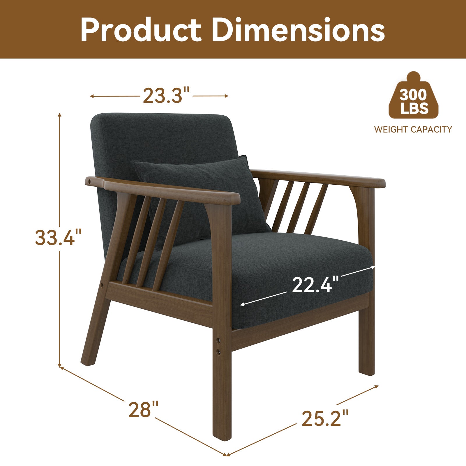 Modern Rubber Wood Lounge Chair with Faux Linen Upholstery and Metal Frame for Cozy Living Room FU01050