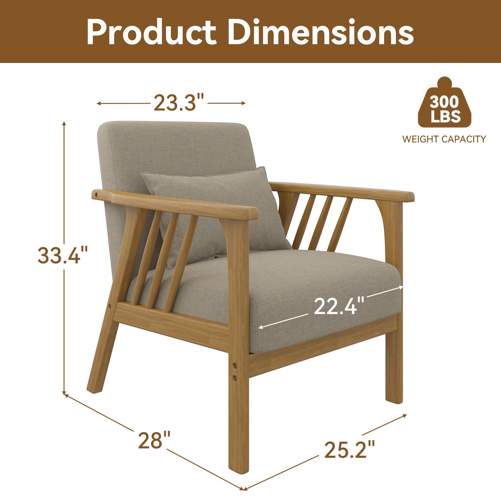 Modern Rubber Wood Lounge Chair with Faux Linen Upholstery and Metal Frame for Cozy Living Room FU01050