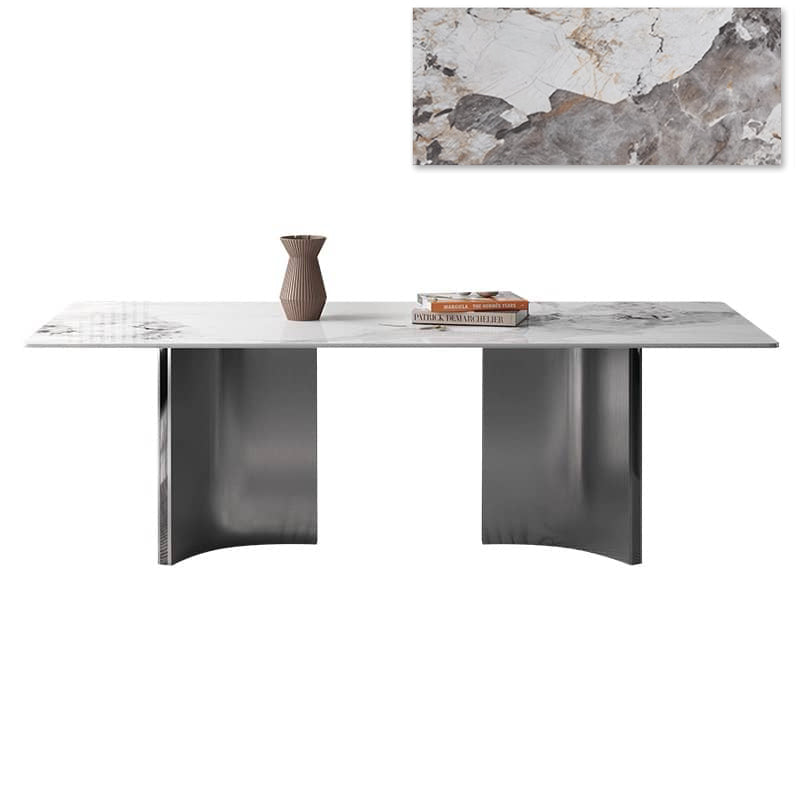 Luxurious Rectangular Dining Table - Sleek Marble Top & Metal Pedestals for 6-8 Person faml-700