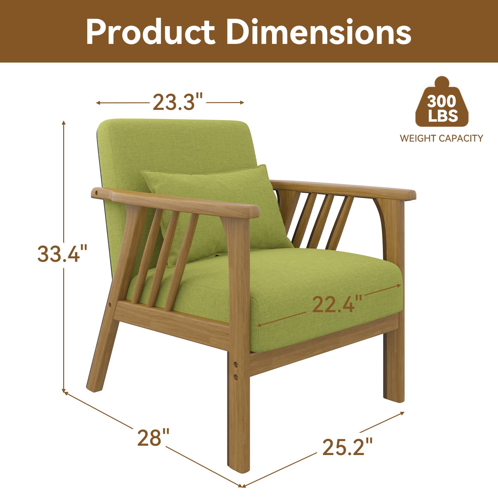 Modern Rubber Wood Lounge Chair with Faux Linen Upholstery and Metal Frame for Cozy Living Room FU01050