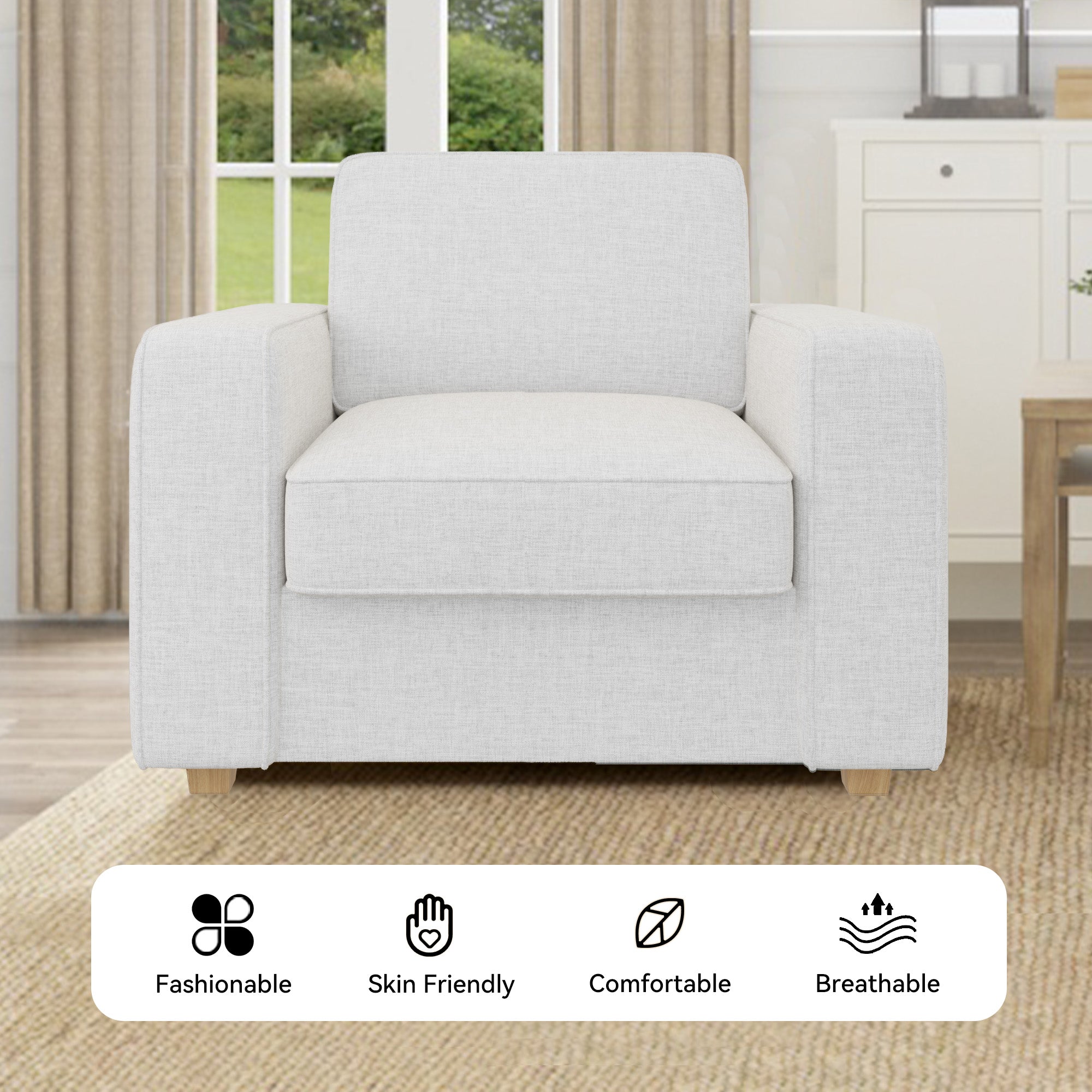 Modern Armchair - Comfortable Faux Linen Upholstery with Sturdy Laminated Wood Frame single seat sofa for livingroomFU01048