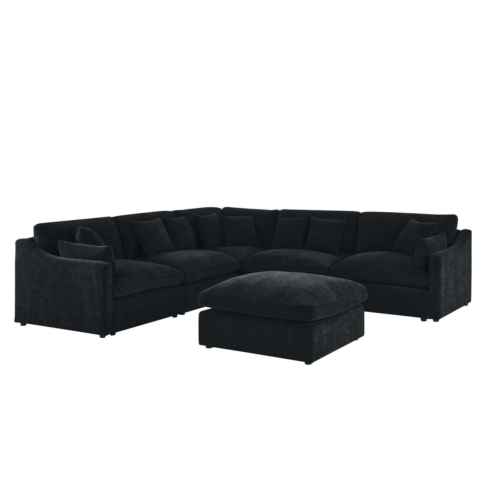 6-Seats Modular L-Shaped Sectional Sofa with Ottoman,10 Pillows, Oversized Upholstered Couch w/Removabled Down-Filled Seat Cushion  for Living Room, Chenille Black