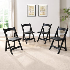 Upholstered folding  chair, space saving,,easy to carry, 4PCS,Black cushion/Black shelf,Dining room